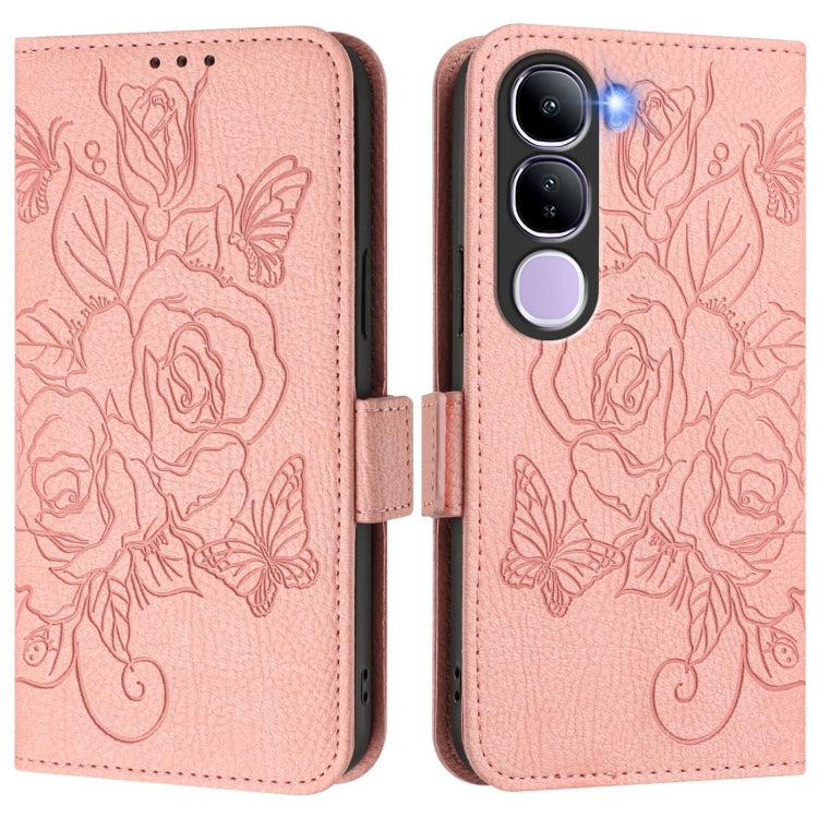 For vivo V40 Lite 5G IDN Embossed Rose RFID Anti-theft Leather Phone Case