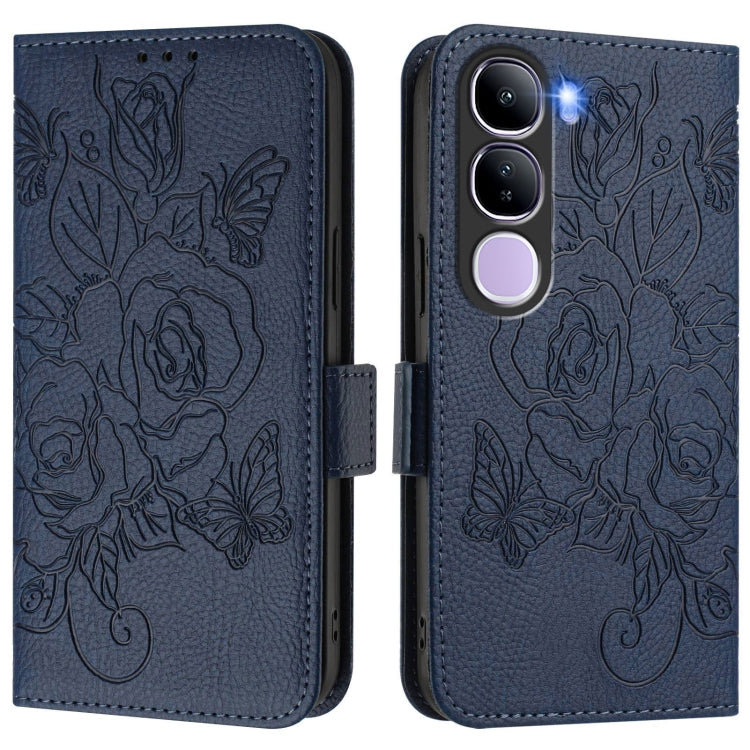 For vivo V40 Lite 5G IDN Embossed Rose RFID Anti-theft Leather Phone Case