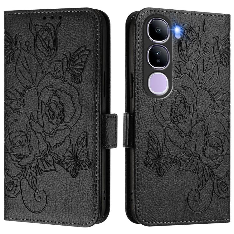 For vivo V40 Lite 5G IDN Embossed Rose RFID Anti-theft Leather Phone Case