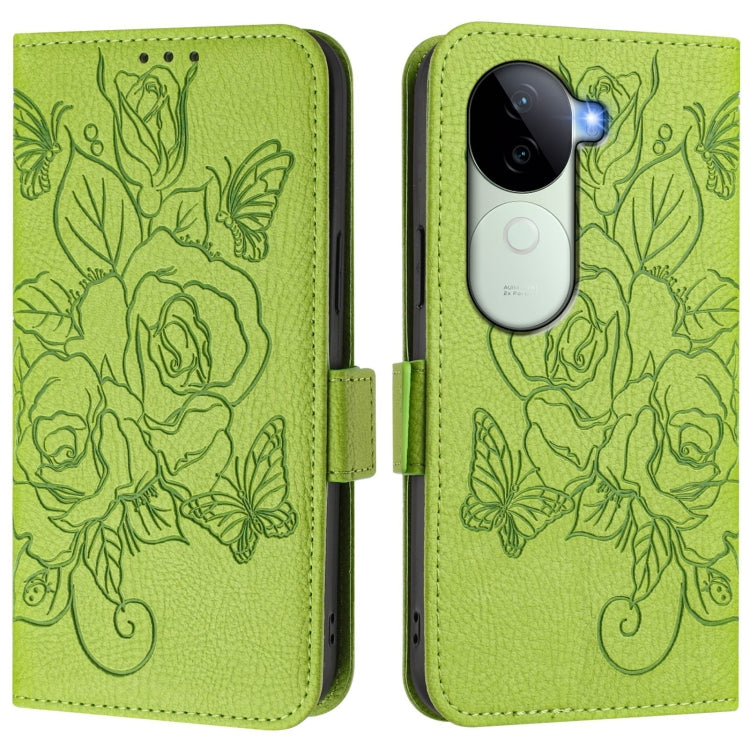 For vivo iQOO Z9s 5G / V40e 5G India Embossed Rose RFID Anti-theft Leather Phone Case