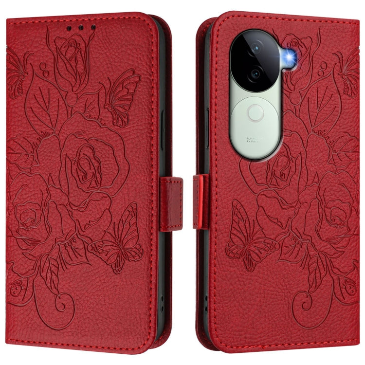 For vivo iQOO Z9s 5G / V40e 5G India Embossed Rose RFID Anti-theft Leather Phone Case
