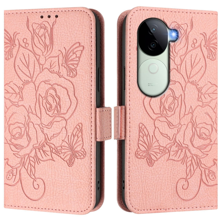 For vivo iQOO Z9s 5G / V40e 5G India Embossed Rose RFID Anti-theft Leather Phone Case