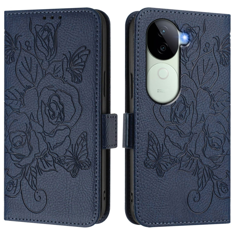 For vivo iQOO Z9s 5G / V40e 5G India Embossed Rose RFID Anti-theft Leather Phone Case