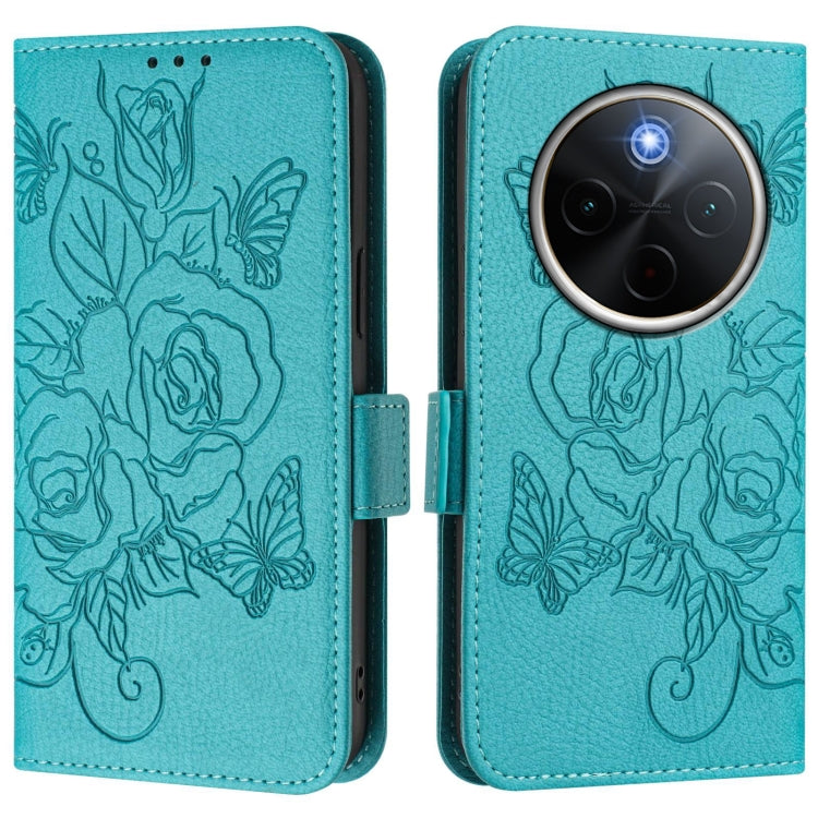 For vivo Y300 Pro Embossed Rose RFID Anti-theft Leather Phone Case