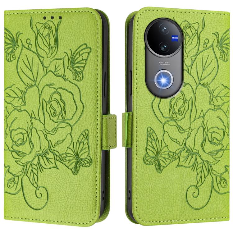For vivo V50 5G Global Embossed Rose RFID Anti-theft Leather Phone Case