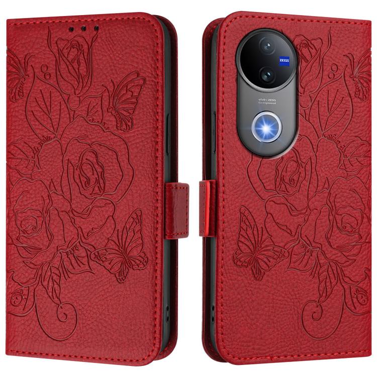 For vivo V50 5G Global Embossed Rose RFID Anti-theft Leather Phone Case