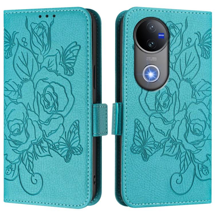For vivo V50 5G Global Embossed Rose RFID Anti-theft Leather Phone Case