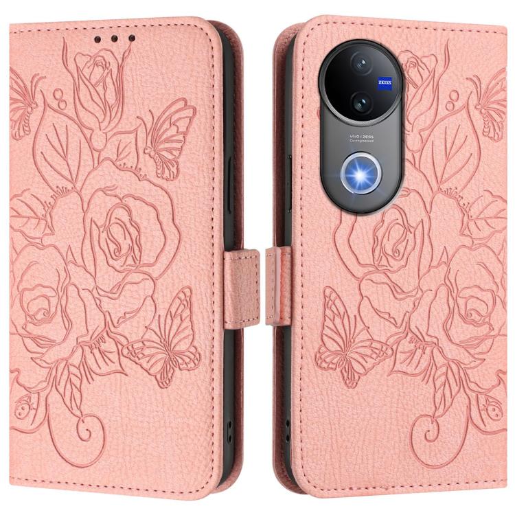 For vivo V50 5G Global Embossed Rose RFID Anti-theft Leather Phone Case