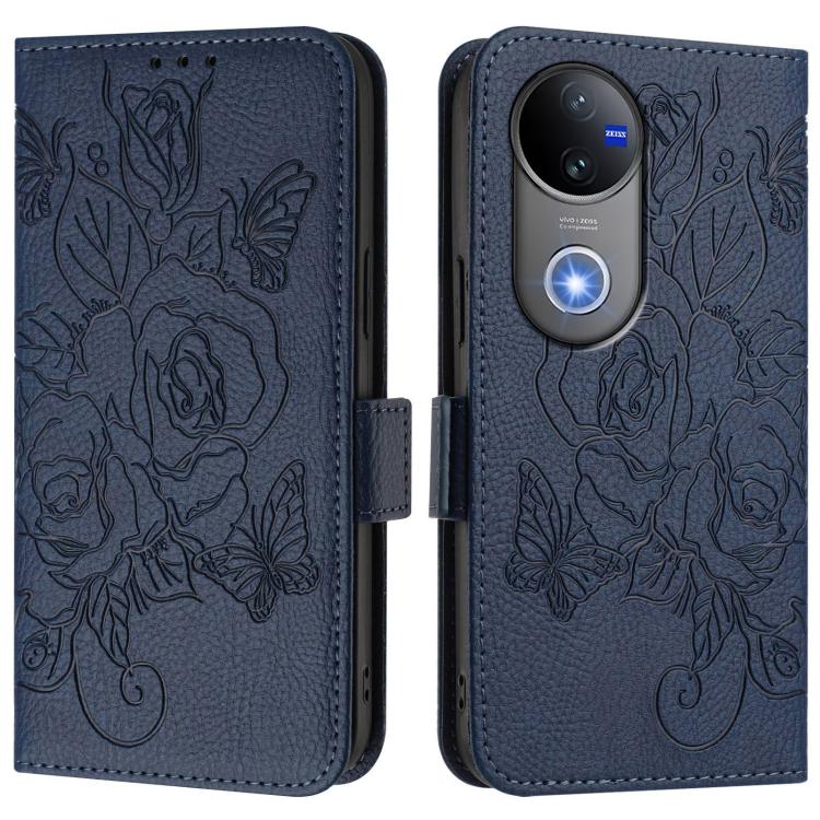 For vivo V50 5G Global Embossed Rose RFID Anti-theft Leather Phone Case