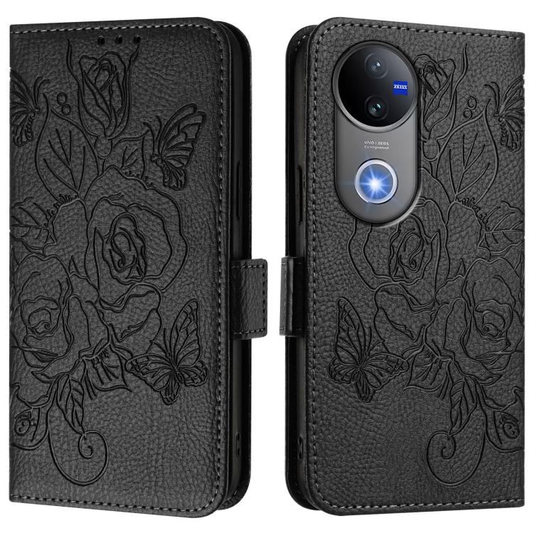 For vivo V50 5G Global Embossed Rose RFID Anti-theft Leather Phone Case