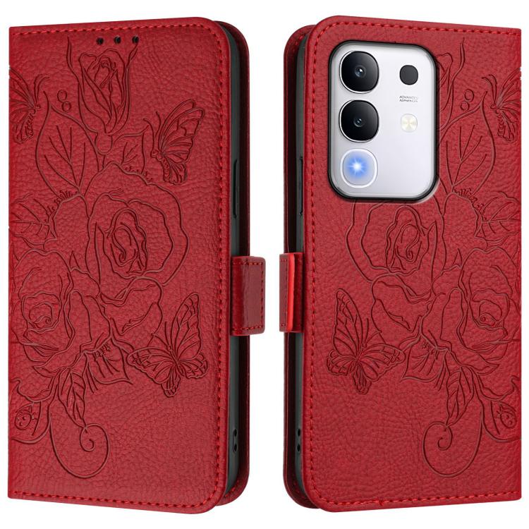 For vivo Y29 4G Global Embossed Rose RFID Anti-theft Leather Phone Case