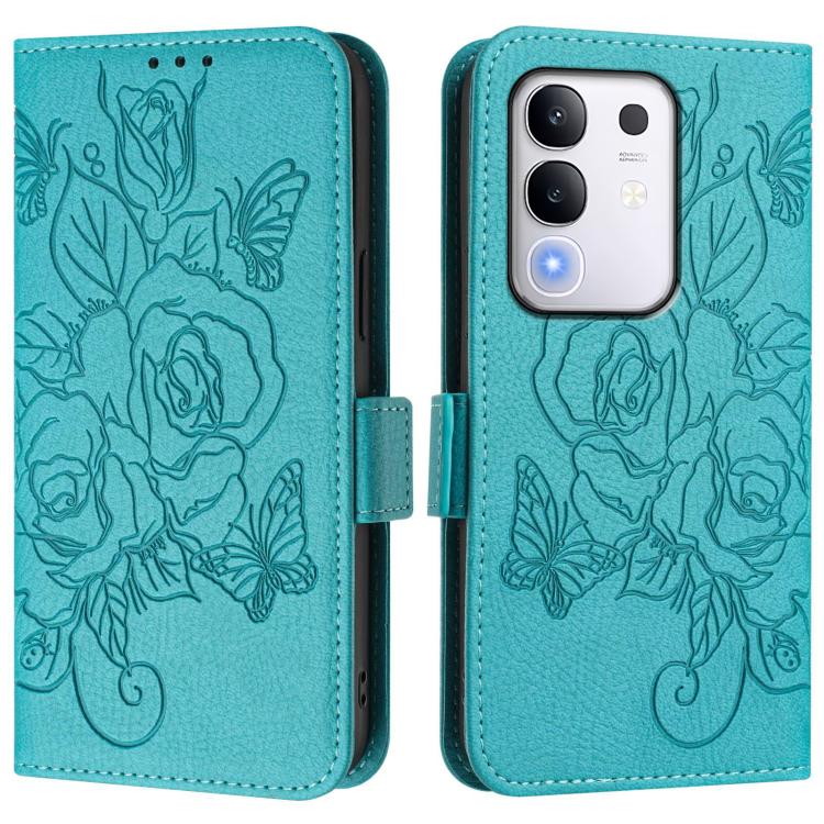 For vivo Y29 4G Global Embossed Rose RFID Anti-theft Leather Phone Case