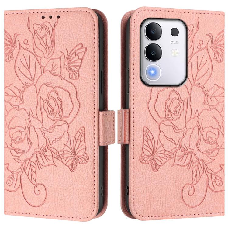For vivo Y29 4G Global Embossed Rose RFID Anti-theft Leather Phone Case