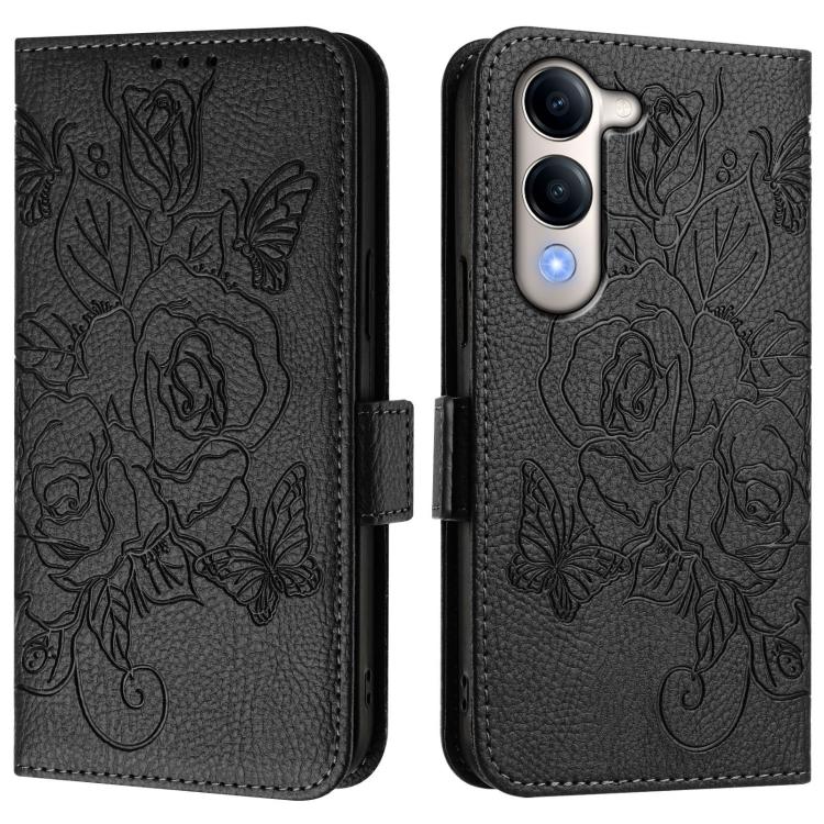 For vivo Y29s 5G / Y04 4G Global Embossed Rose RFID Anti-theft Leather Phone Case