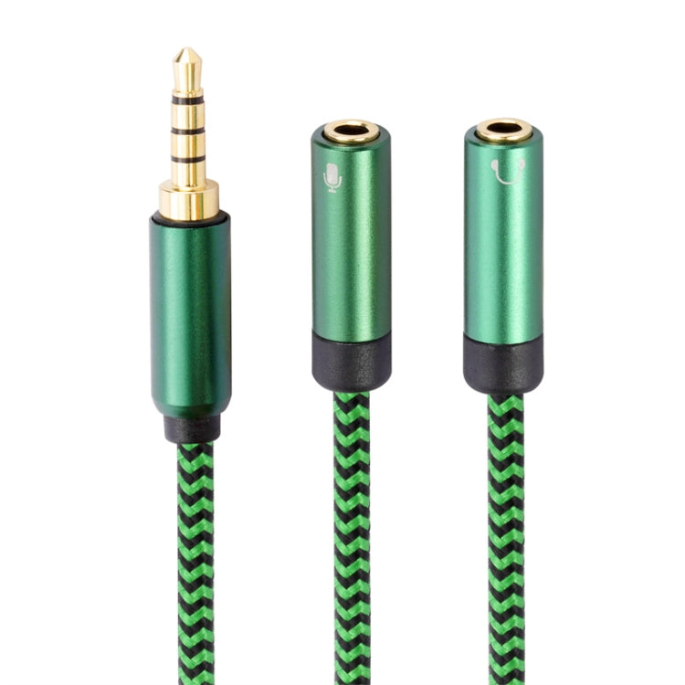 3.5mm Male to Dual 3.5mm Audio + Microphone 2 in 1 Audio Adapter Cable, Length:1m - Green