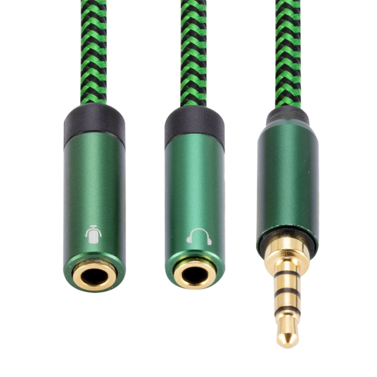 3.5mm Male to Dual 3.5mm Audio + Microphone 2 in 1 Audio Adapter Cable, Length:2m - Green