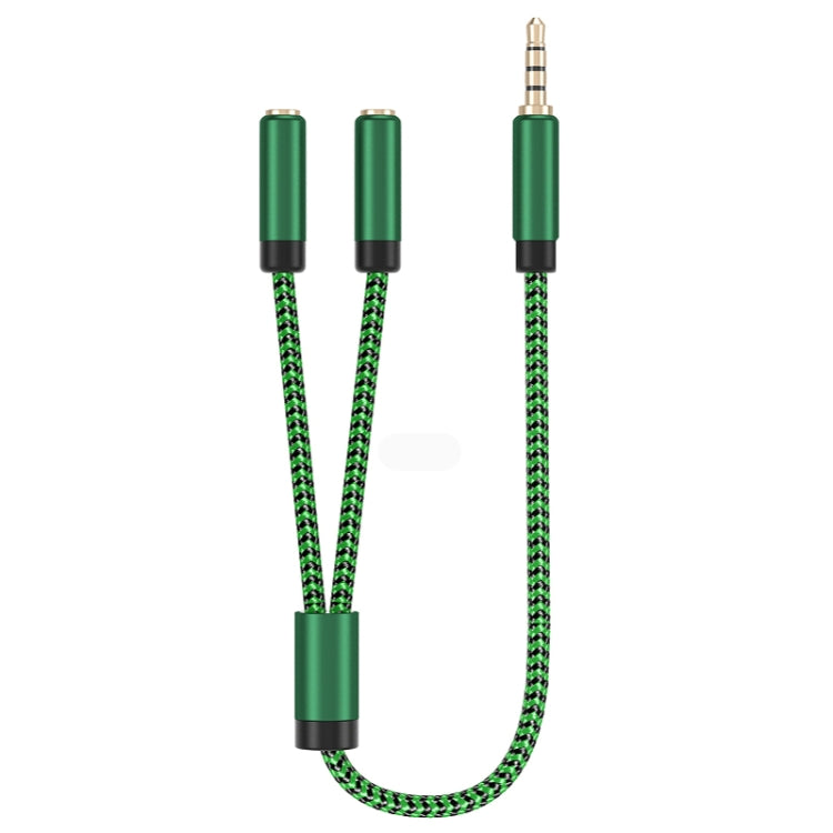 3.5mm Male to Dual 3.5mm Audio + Microphone 2 in 1 Audio Adapter Cable, Length:3m - Green