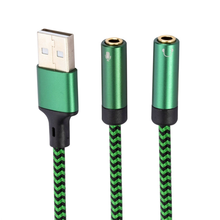 USB-A to Dual 3.5mm Separate Style Audio Adapter Cable, Length:1m - Green