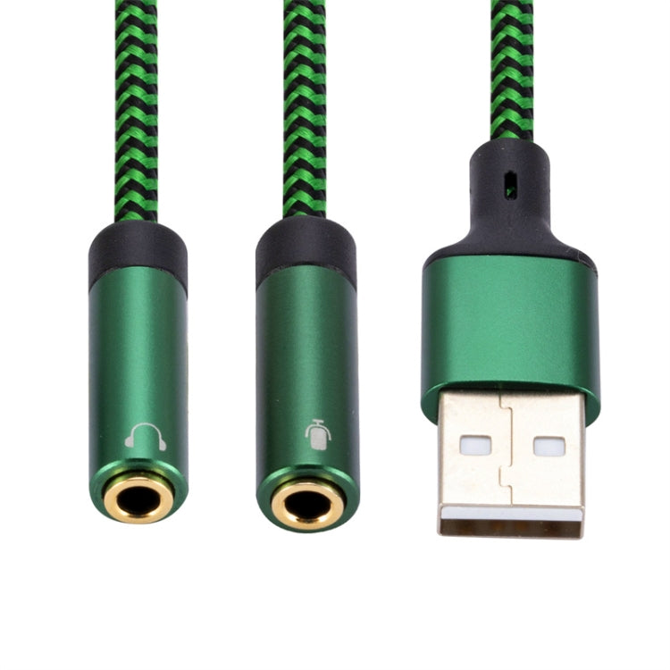 USB-A to Dual 3.5mm Separate Style Audio Adapter Cable, Length:2m - Green