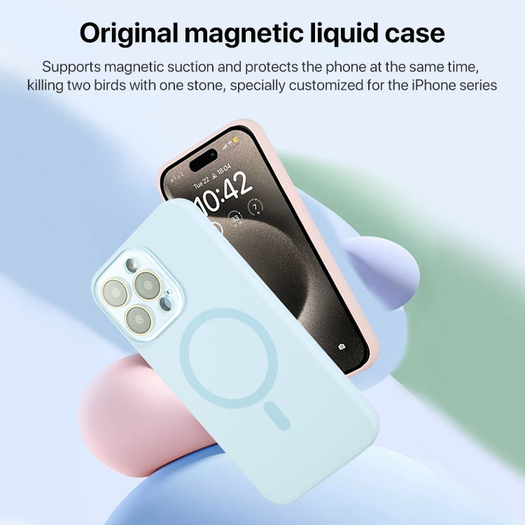 For iPhone 14 Pro Liquid Silicone MagSafe Full Coverage Phone Case with Lens Film