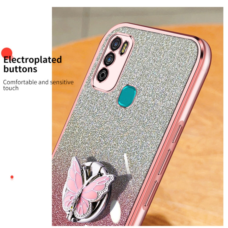 For Infinix Hot 9 Play Plated Gradient Glitter Butterfly Holder TPU Phone Case