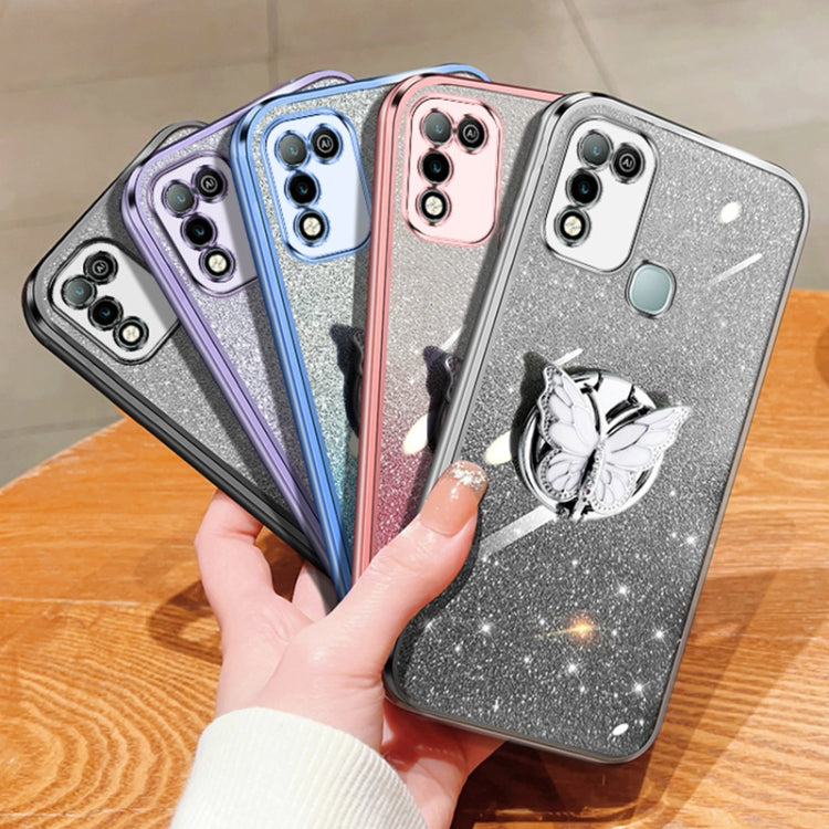 For Infinix Hot 10 Play Plated Gradient Glitter Butterfly Holder TPU Phone Case
