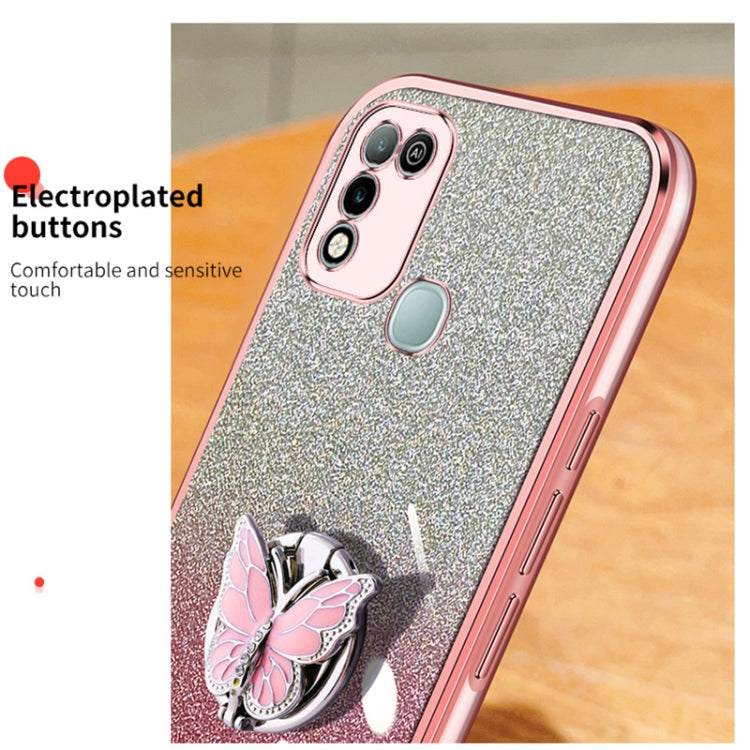 For Infinix Hot 10 Play Plated Gradient Glitter Butterfly Holder TPU Phone Case