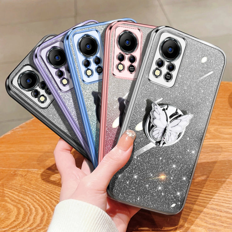 For Infinix Hot 11s NFC Plated Gradient Glitter Butterfly Holder TPU Phone Case