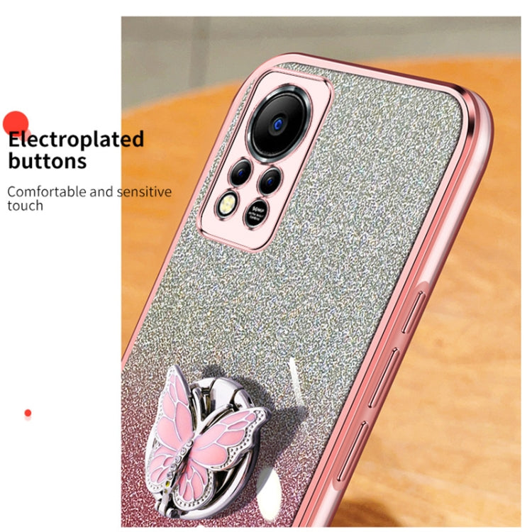 For Infinix Hot 11s NFC Plated Gradient Glitter Butterfly Holder TPU Phone Case