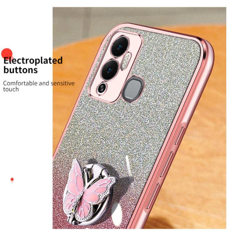 For Infinix Hot 12 Play Plated Gradient Glitter Butterfly Holder TPU Phone Case