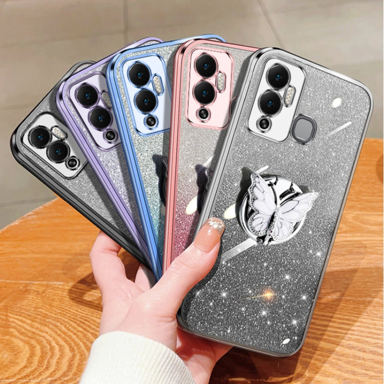 For Infinix Hot 12 Play Plated Gradient Glitter Butterfly Holder TPU Phone Case