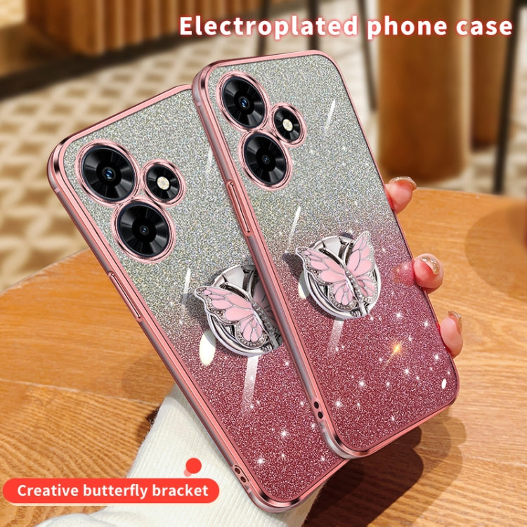 For Infinix Hot 30 Plated Gradient Glitter Butterfly Holder TPU Phone Case