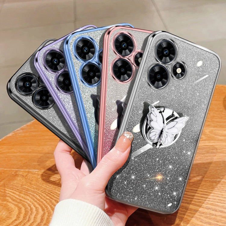 For Infinix Hot 30 Plated Gradient Glitter Butterfly Holder TPU Phone Case
