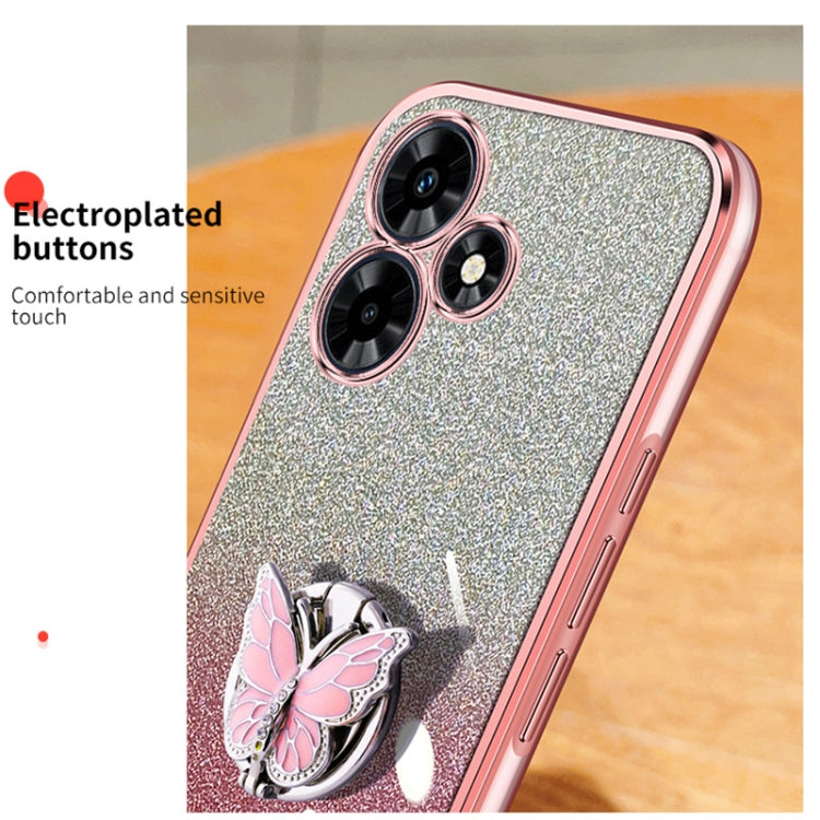 For Infinix Hot 30 Plated Gradient Glitter Butterfly Holder TPU Phone Case