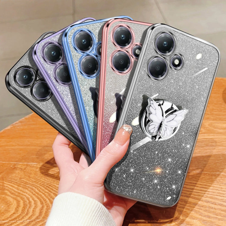 For Infinix Hot 30 Play Plated Gradient Glitter Butterfly Holder TPU Phone Case