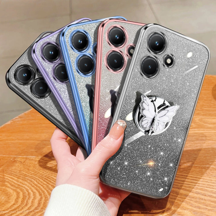 For Infinix Hot 30i Plated Gradient Glitter Butterfly Holder TPU Phone Case