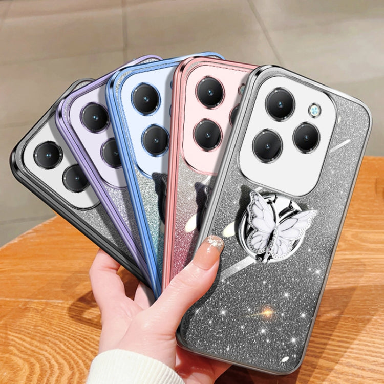 For Infinix Hot 40 Plated Gradient Glitter Butterfly Holder TPU Phone Case
