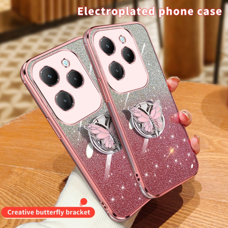For Infinix Hot 40 Plated Gradient Glitter Butterfly Holder TPU Phone Case