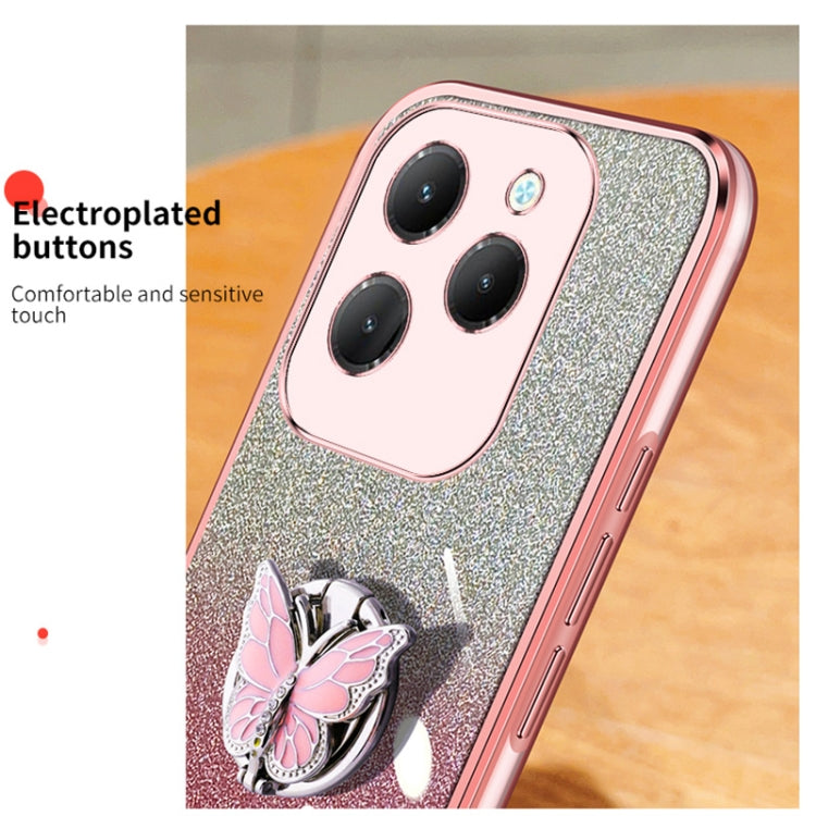 For Infinix Hot 40 Plated Gradient Glitter Butterfly Holder TPU Phone Case