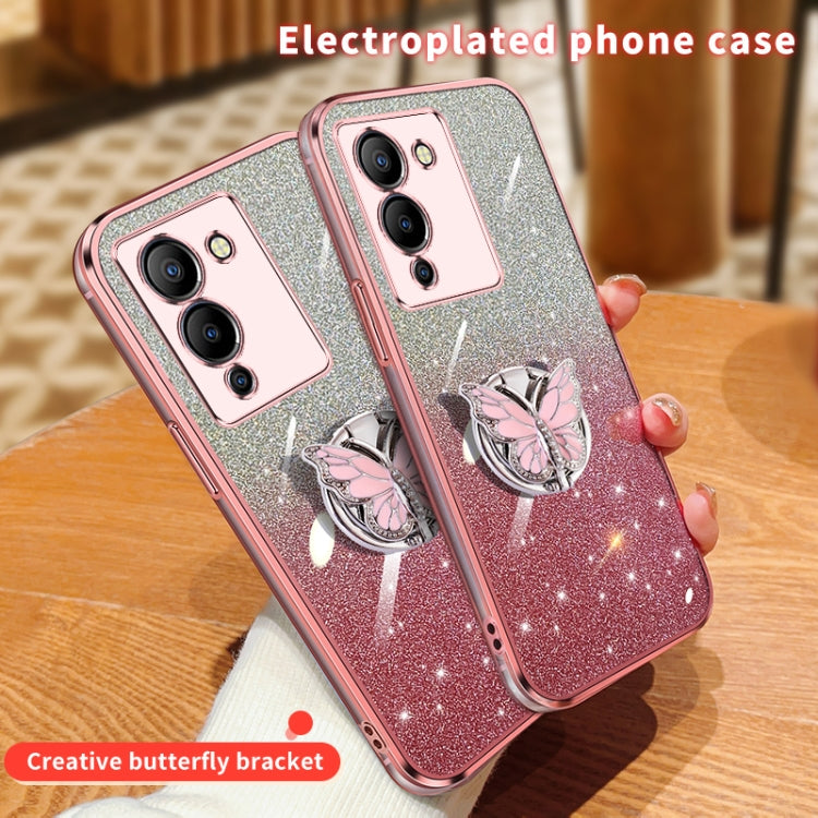 For Infinix Note 12 G96 Plated Gradient Glitter Butterfly Holder TPU Phone Case