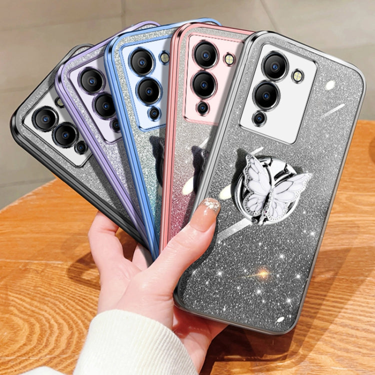 For Infinix Note 12 G96 Plated Gradient Glitter Butterfly Holder TPU Phone Case