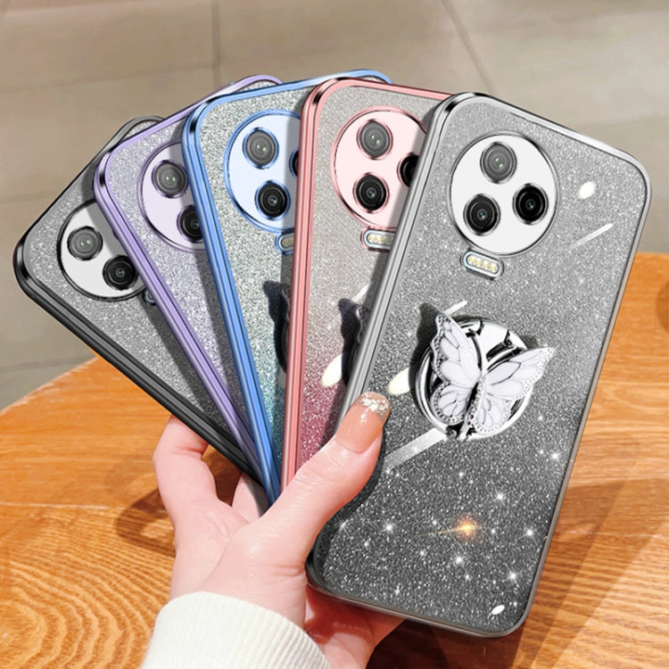 For Infinix Note 12 Pro 4G Plated Gradient Glitter Butterfly Holder TPU Phone Case