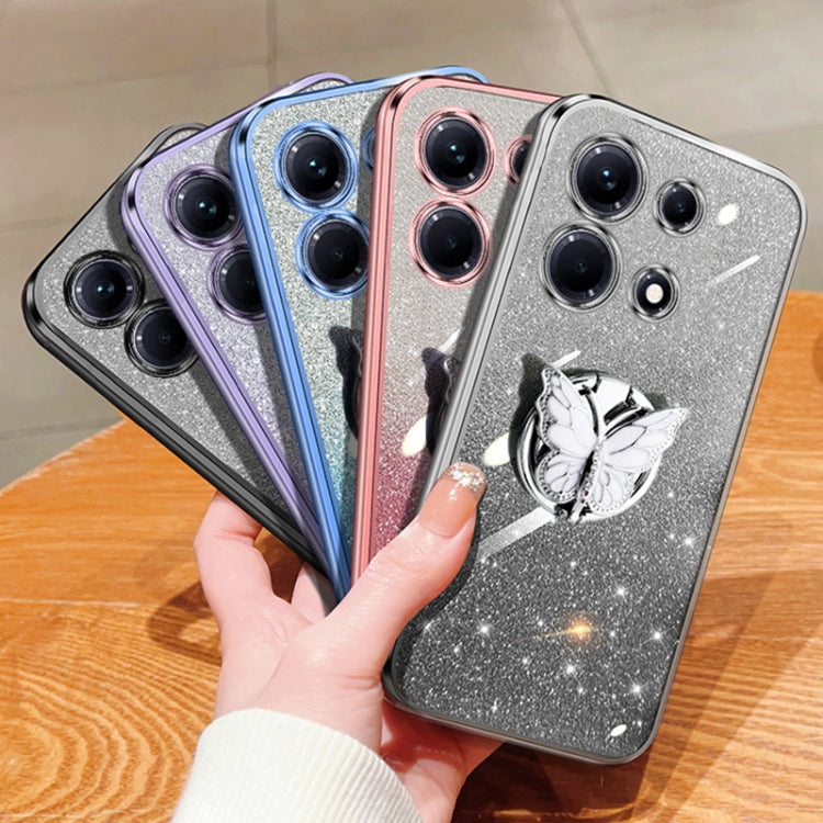 For Infinix Note 30 Plated Gradient Glitter Butterfly Holder TPU Phone Case