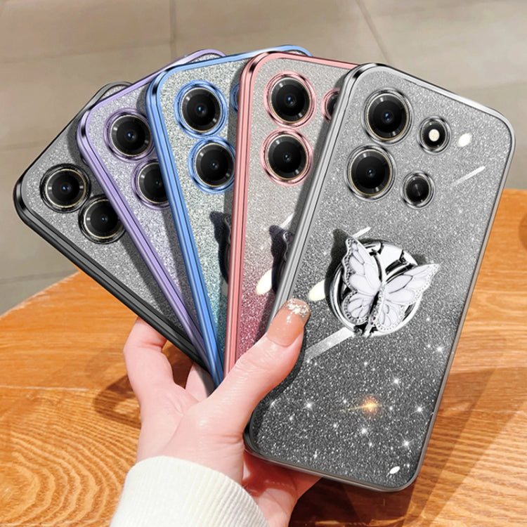 For Infinix Note 30i Plated Gradient Glitter Butterfly Holder TPU Phone Case