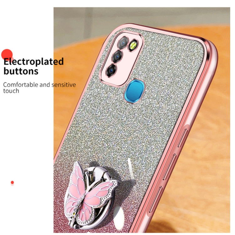 For Infinix Smart 5 Plated Gradient Glitter Butterfly Holder TPU Phone Case