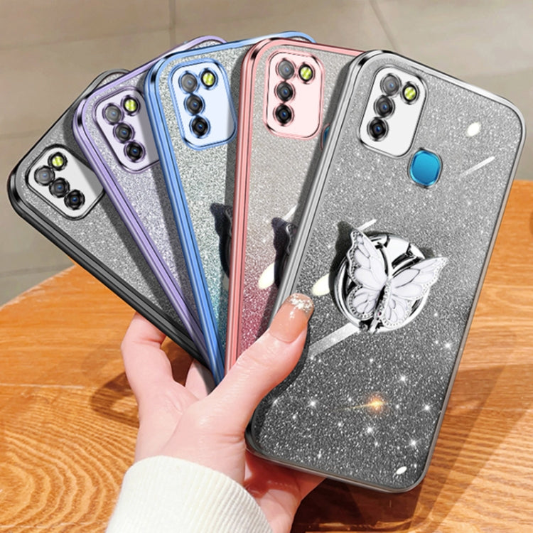 For Infinix Smart 5 Plated Gradient Glitter Butterfly Holder TPU Phone Case