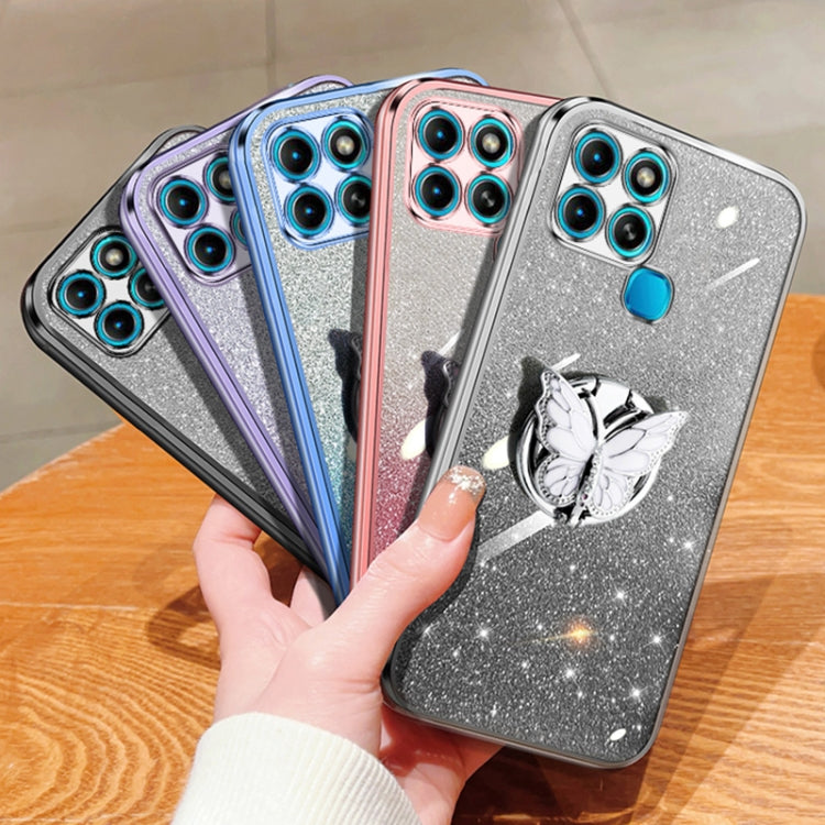 For Infinix Smart 6 Plated Gradient Glitter Butterfly Holder TPU Phone Case