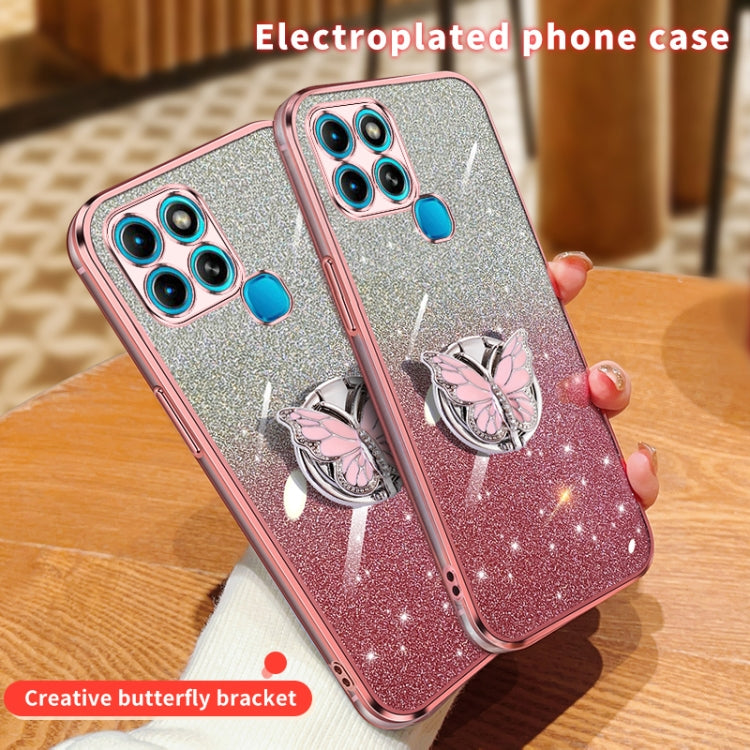For Infinix Smart 6 Plated Gradient Glitter Butterfly Holder TPU Phone Case