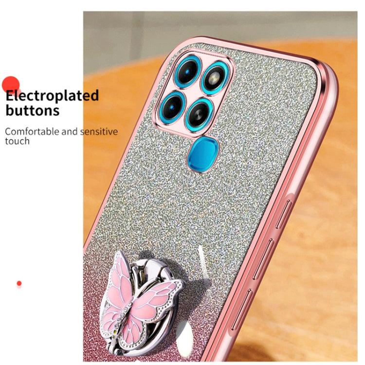 For Infinix Smart 6 Plated Gradient Glitter Butterfly Holder TPU Phone Case