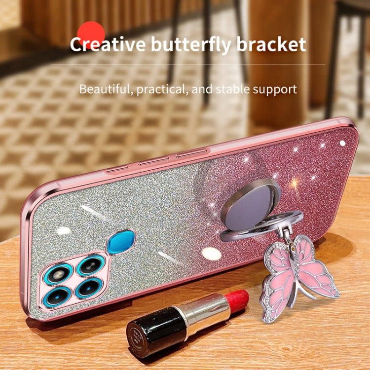 For Infinix Smart 6 Plated Gradient Glitter Butterfly Holder TPU Phone Case
